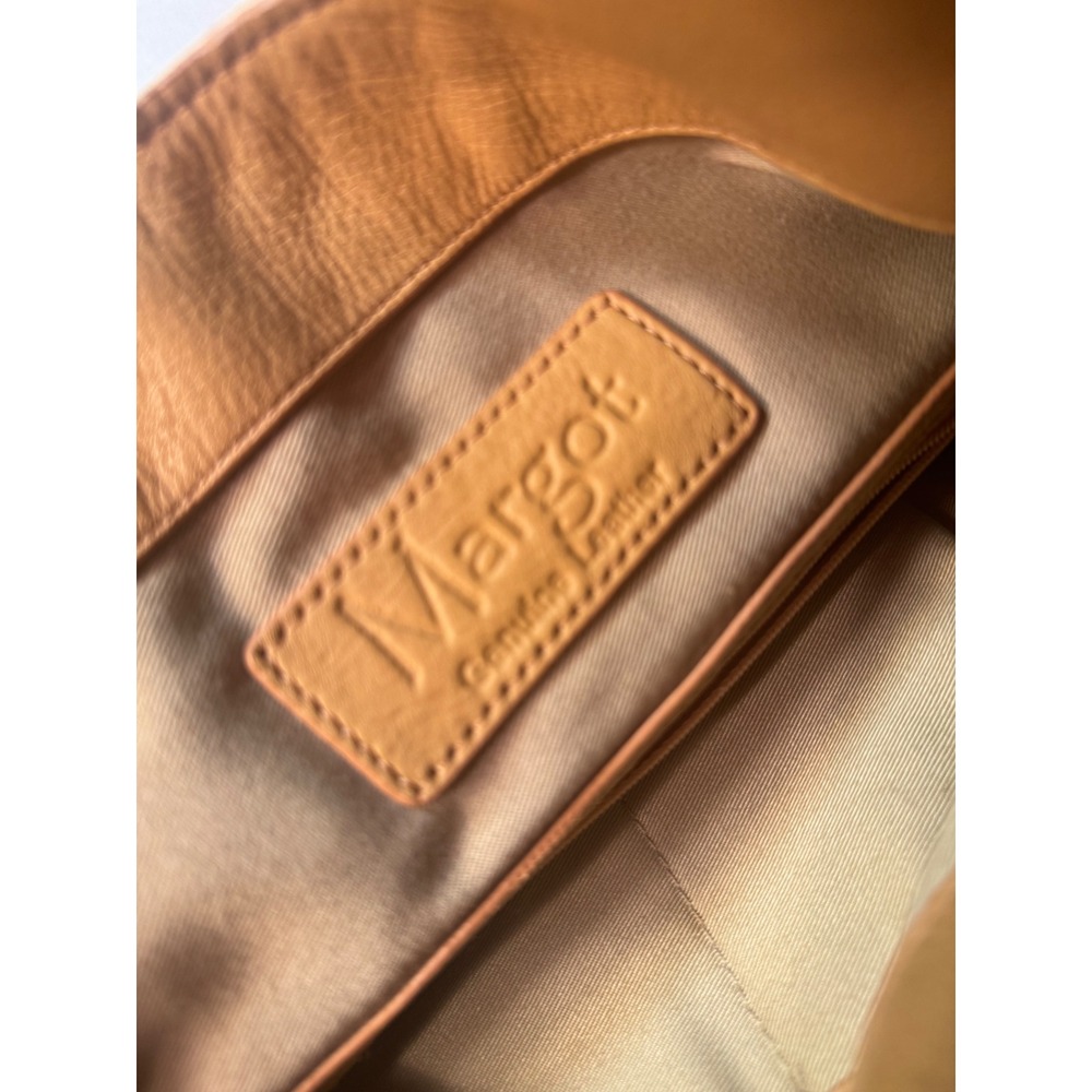Margot Cream Tan Pebbled Genuine Leather Hobo Tote Bag Gold Hardware Large - Picture 7 of 14